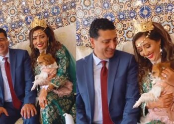 في حفل حناء التوأم هناء رفقة زوجها٠٠لم تتخلى عن كلبها: “لي يبغيك يبغي كل حاجة كتبغيها”